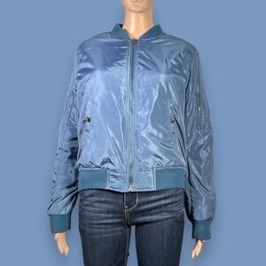 Tea N Rose Blue Lightweight Shiny Bomber Jacket Size Large - "Becka"